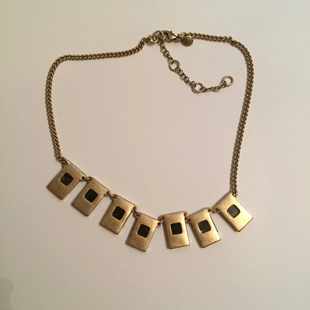 J. CREW NECKLACE CHOKER BROWN LEOPARD RHINESTONE TILES GOLD TONE CHAIN